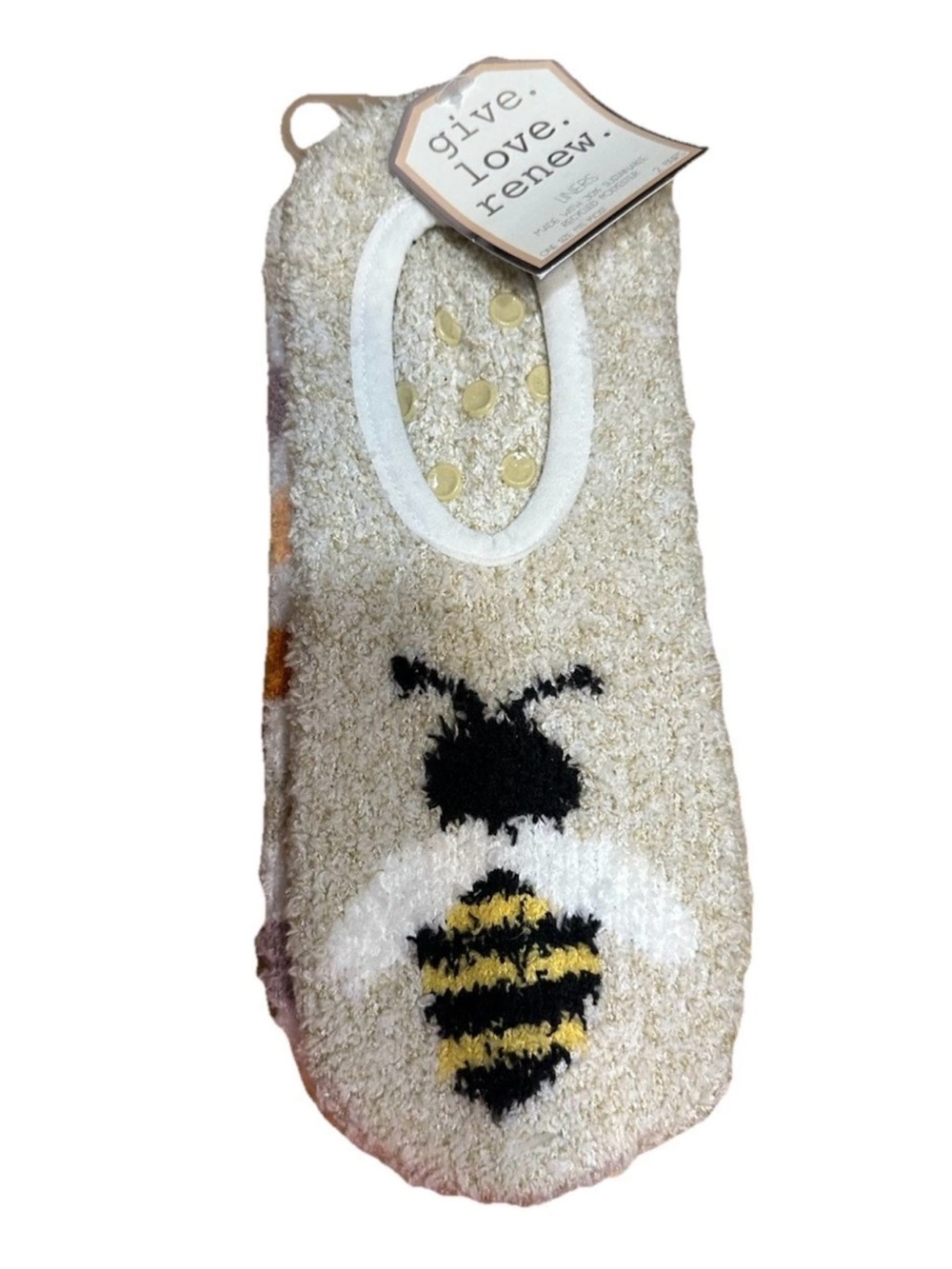 Give Love Renew Women’s Fuzzy Cozy Socks Bee Striped 2 Pair Beige NWT Target